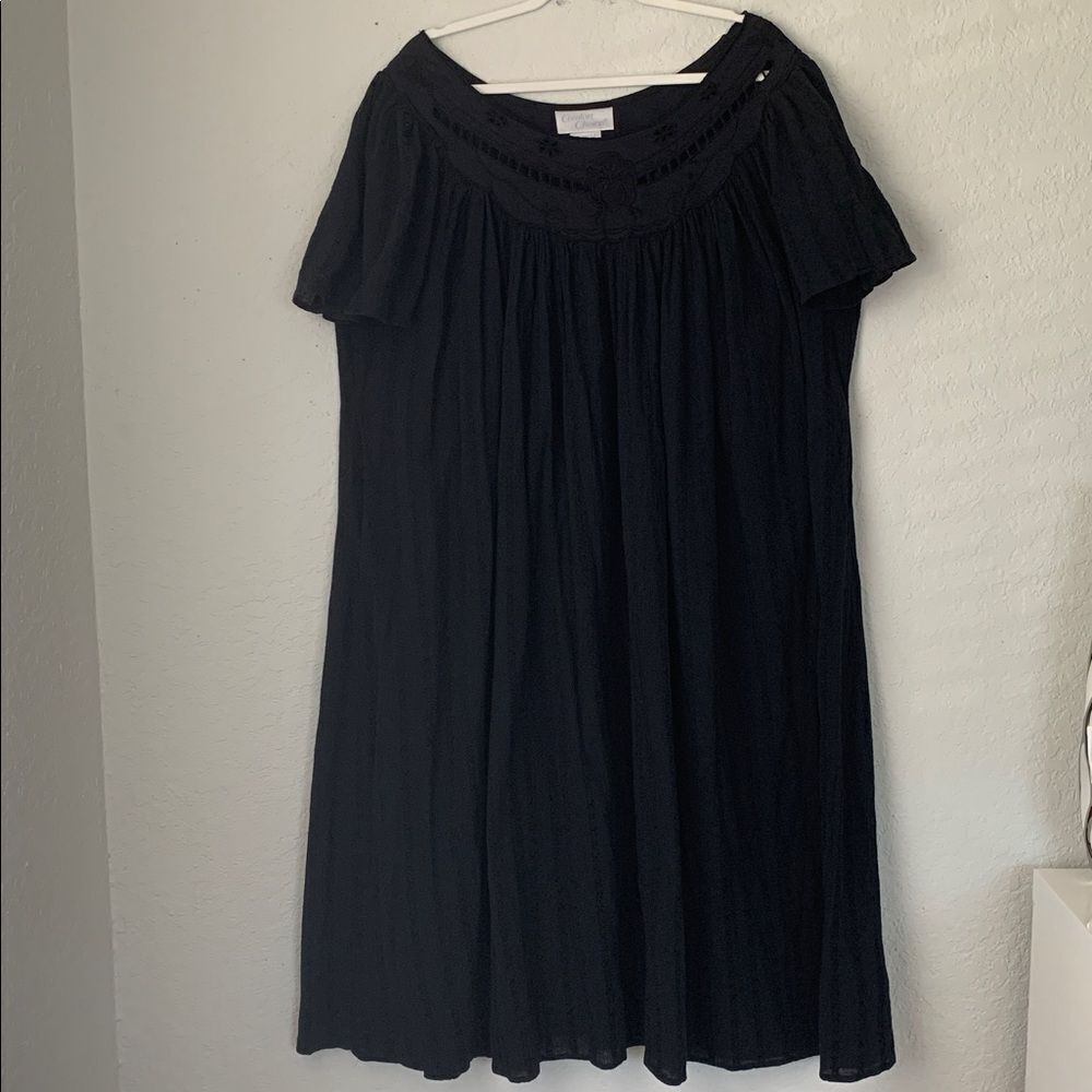 Comfort Choice 100% Cotton Black Off-Shoulder Flare Embroidered Dress Size L